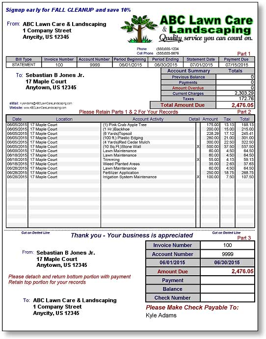 Invoices for Lawn and Landscaping Business