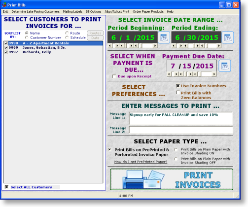 Lawncare Landscape Software Billing Screen