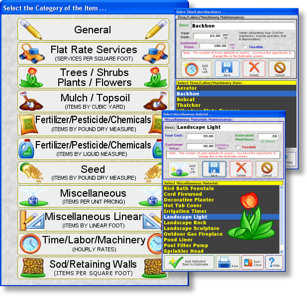 Landscaping Estimate Time and Materials Lists