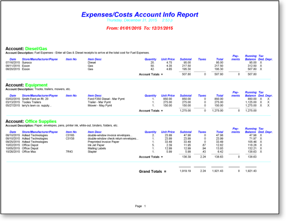 Lawn Company Expense Cost Report