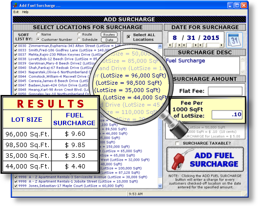 Lawn Pro Software Fuel Charge Fee