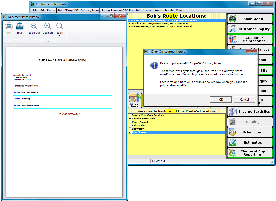 Lawn Care Routing Software Visit Notice